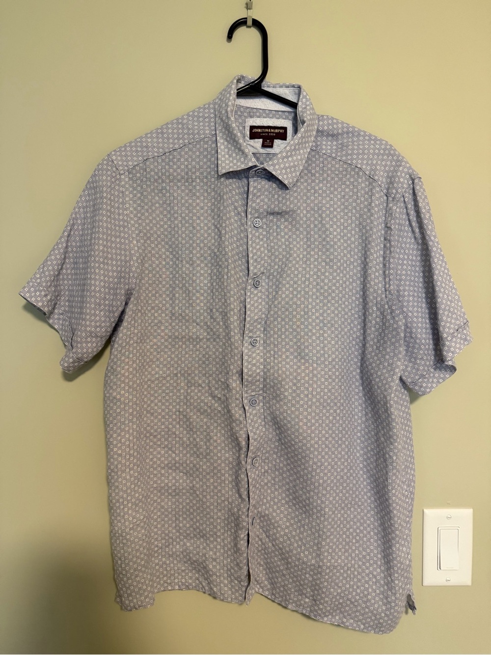 Johnston & Murphy Light Blue Short-Sleeve Button-Up with Micro Pattern